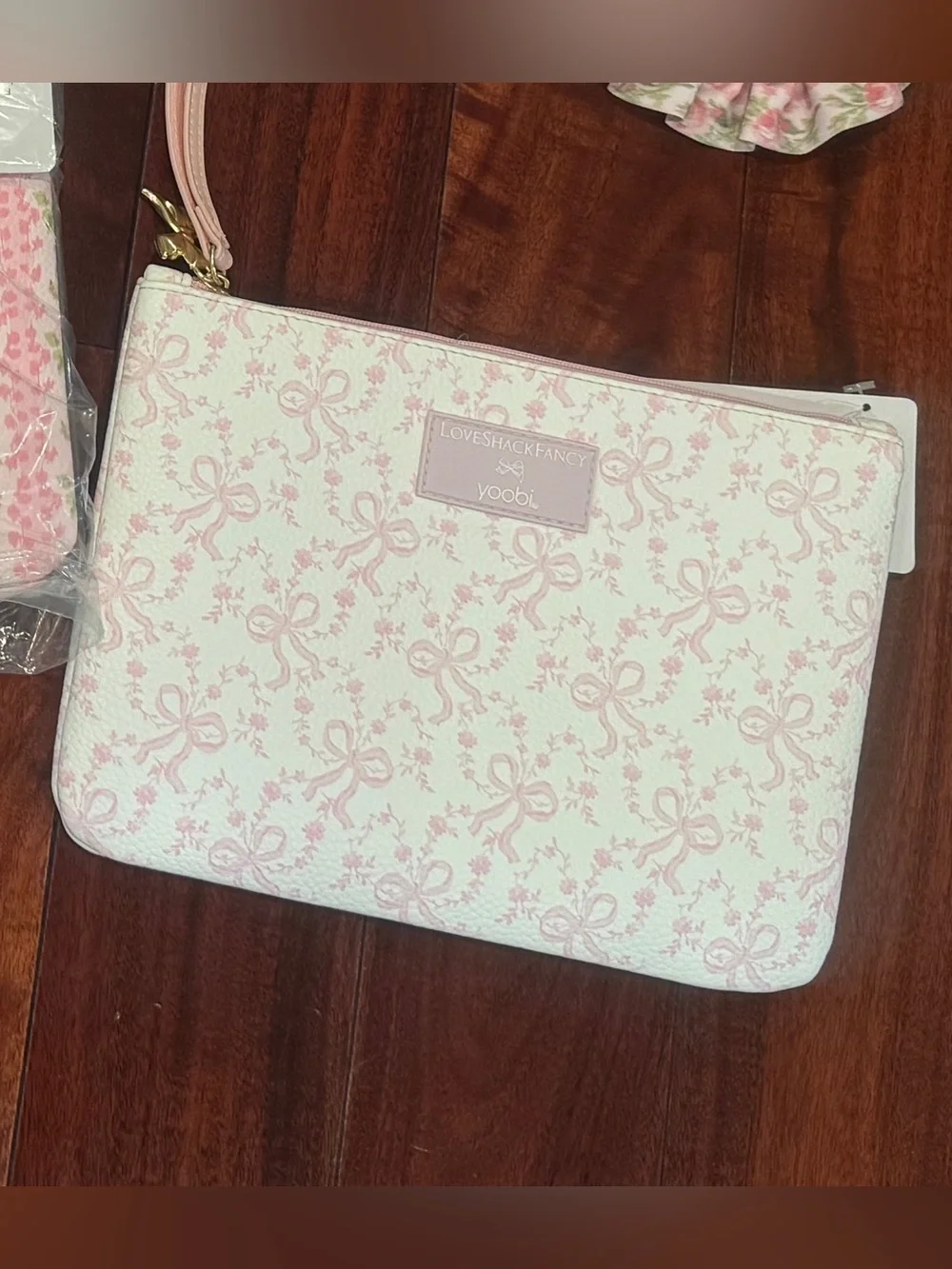 LoveShackFancy Pink Bow Print Pouch